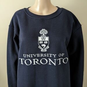 University Toronto Embroidered Navy Varsity Crewneck Sweater, Men's Large